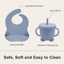 Silicone Baby Feeding Set | Baby Led Weaning Supplies Includes Suction Bowls and Divided Plates, Adjustable Bib, Baby Utensils Spoons and Forks,Cup | Baby Feeding Essentials (Blue Gray) by TinyTreasures Baby Boutique