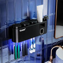 Toothbrush Sanitizer, Self Adhesive Toothbrush Holder with 3 Cups, Automatic Toothpaste Squeezer Dispenser Bathroom Accessories Set (Black) by CozyNest Decor