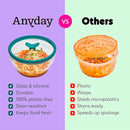 Anyday 8-Cup Glass Food Storage with Glass Lid, Round Deep Dish | Plastic-Free Meal Prep & Microwave Cookware | Stackable Airtight Storage Container with Vented Lid for Microwave-Safe Reheating by TinyTreasures Baby Boutique