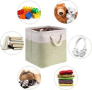 i BKGOO 3Pack Large Foldable Storage Bins，Collapsible Sturdy Cationic Fabric Organizing Storage Basket Cube with Cotton Handles for Home Office Shelf Clothes Toys Beige-Green 13×13×13 inch by CozyNest Decor