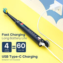 SEAGO Kids Electric Toothbrush, Sonic Soft Bristle Rechargeable Toothbrushes with DIY Stickers, 5 Modes, Includes 4 Replacement Brush Heads, Ages 3 to 12 Years Old (Navy) by TinyTreasures Baby Boutique