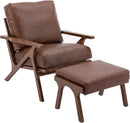 Mid Century Modern Accent Chair with Ottoman, Farmhouse PU Upholstered Living Room Armchair and Ottoman Set, 23" Seat Wide Retro Leisure Lounge Chair with Wood Frame for Home, Bedroom, Office, Brown by CozyNest Decor