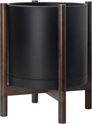 D'vine Dev Planter Pot with Stand - 16 Inch Plastic Cylinder Flower Pot with Wood Planter Holder for Indoor, Matte Black Pot + Walnut Color Stand, 55-C-X-2 by GreenHaven Gardens