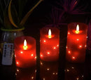 danip red LED flameless Candle with Embedded Star String, 3-Piece Set of LED Candles, with 11 Button Remote Control, 24-Hour Timer Function, Dancing Flames, Real Wax, Battery Powered. (Red) by CozyNest Decor