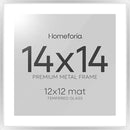 Homeforia Silver 14x14 Picture Frame, High End Metal 14 x 14 Square Frame with Mat 12 x 12 Photo, 14x14 Poster Frames Matted to 12x12 Print, 14 by 14 Hanging Frames, Tempered Glass, Wall Kit, Set of 1 by CozyNest Decor