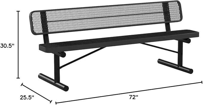 Coated Outdoor Furniture Heavy-Duty Portable Outdoor Bench Thermoplastic Coated, Expanded Metal, Commercial-Grade Seating, Made in America (Portable with Back, 6 Ft, Black), photo 3 of 10