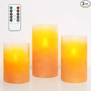 Orange Flameless Candles - Battery Operated Candles with Remote Orange Glass Sandblasted Design Wax Unscented - Centerpieces for Dinner Table Tray House Warming Thanksgiving Gifts by GreenHaven Gardens