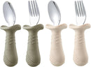 PandaEar Baby Toddler Fork and Spoon Utensil Set, 6 Pack Silicone Stainless Steel Silverware Spoon Fork for Babies Toddler, BPA Free with Silicone Holding Anti-Choke Design (Light Tan&Walnut&Grey) by TinyTreasures Baby Boutique