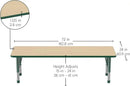 Factory Direct Partners FDP Rectangle Activity School and Classroom Kids Table (24 x 72 inch), Chunky Toddler Legs, Adjustable Table Height 15-24 inches - Maple Top and Green Edge by CozyNest Decor