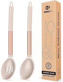 Pack of 2 Large Silicone Cooking Spoons,Non Stick Solid Basting Spoon,Heat-Resistant Kitchen Utensils for Mixing,Serving,Draining,Stirring (ROSE GOLD KHAKI) by CozyNest Decor