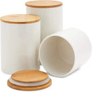 Farmlyn Creek Set of 3 White Ceramic Canisters with Airtight Wooden Bmaboo Lids - Kitchen Counter Containers - Food Storage Jars for Storing Sugar, Coffee, Snacks and Other Dry Goods (3 Sizes) by CozyNest Decor