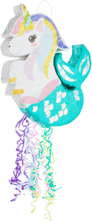 Unicorn Mermaid Pinata - Pull String Pinata for Girls Under the Sea Party Decorations, Rainbow Birthday (Small, 16.5x13x3 In), For Ages 3+ by TinyTreasures Baby Boutique