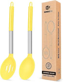 Pack of 2 Large Silicone Cooking Spoons,Non Stick Solid Basting Spoon,Heat-Resistant Kitchen Utensils for Mixing,Serving,Draining,Stirring (YELLOW) by CozyNest Decor