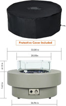 32.5-inch Outdoor Gas Fire Pit with 20lb Propane Tank Cover Table & Wind Glass Shield,50,000BTU Propane Gas Fire Pits for Outside Patio w/Round Burner Lid, Glass Rocks by GreenHaven Gardens