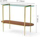 Oval Glass Console Table for Living Room, Foyer & Entrance, 2-Tiers Mid-Century Modern Sofa Table with Clear Glass Top, Walnut Finish Wood Shelf and Gold Finish Frame by CozyNest Decor