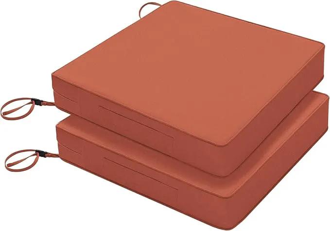 Favoyard Patio Chair Cushions 22 x 22 x 3 Inch Waterproof Outdoor Seat Cushions for Patio Furniture 3-Year Color Fastness Garden Sofa Couch Chair Pads with Handle & Adjustable Straps Set of 2, Spice, photo 7 of 7