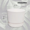 Elly Décor 8 inch Plastic Cylinder Planter Pot with Self-Watering Saucer and Drainage Hole,Lightweight & Extremely Durable, 8"x 8", White by CozyNest Decor
