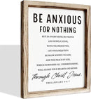 Christian Wooden Wall Signs, Farmhouse Home Decor, Christian Hanging Decor, Living Room Decors, Framed Wall Plaque Sign 15 * 11.5 inches, Be Anxious for Nothing Sign by CozyNest Decor