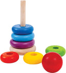 PlanToys Wooden 8 Piece Sorting and Stacking Ring Toy (5124) | Rainbow Color Collection |Sustainably Made from Rubberwood and Non-Toxic Paints and Dyes by TinyTreasures Baby Boutique