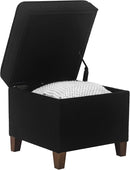 Adeco 17.5" Square Fabric Ottoman with Storage - Upholstered Cotton Linen Foot Rest - Flip Top Footstool with Sturdy Wood Legs, Small Cube Coffee Table Extra Seat for Living Room, Bedroom, Black by CozyNest Decor