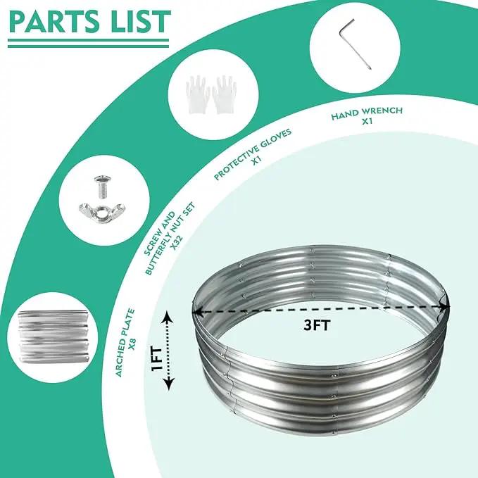 36 Inch Diameter Silver Galvanized Garden Raised Bed/Plant Box/Fire Ring-0.8mm Thick,12 Inch Tall,Crimped Edge and Corner,No Sharpe,Perfect for Plantings (3FT Diameter, Round), photo 5 of 7