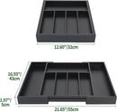 VaeFae Premium Bamboo Drawer Organizer, Expandable Silverware Drawer Organizer, Cutlery Tray with Dividers for Kitchen Utensils (Black, Large) by CozyNest Decor