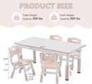 Kids Study Table and Chairs Set, Height Adjustable Toddler Table and Chair Set for Kids Ages 3-8, Graffiti Desktop Plastic Children Art Table with 4 Seats, Lovely Pink by CozyNest Decor