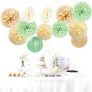 Sage Green-Boho Party-Decorations Paper-Flowers Lanterns - 15PCS Safari Rustic Neutral Baby Shower Tissue Pom Poms Streamers, Champagne Gold Birthday Wedding Graduation Hanging Supplies Decor Hugfond by CozyNest Decor