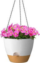 ZMTECH 12 Inch Hanging Planters for Indoor Outdoor Plants, 1 Pack Self Watering Hanging Plant Pots with Drainage Holes and Removable Saucer, Plastic Flower Hanging Pots with Watering Lip (White) by CozyNest Decor