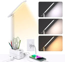 Addtam LED Desk Lamp with Pen Holder, Study Lamps with 3 Outlets 4 USB Charging Ports(2 USBC), 3 Color Modes Desk Light Touch Lamp, Small Desk Lamps for Home Office College Dorm Room Essentials by CozyNest Decor