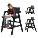 Solid Wood High Chair for Toddlers to Teens, Adjustable Height Toddler Dining Chair, Easy to Clean Toddler Highchair with Removable PU Cushion for Dining, Studying, Step Tool, Black by TinyTreasures Baby Boutique