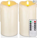 Homemory Dripping Wax Flameless Candles, Battery Operated Candles with Remote Control and Timers, LED Pillar Candles, Electric Fake Candles, 3" x 6", Set of 2 by CozyNest Decor