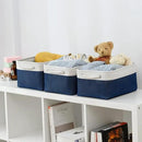 TheWarmHome Storage Basket for Organizing - Medium 3 Pack 14x10x7 inch Fabric Storage Cubes for Shelves with Rope, Collapsible Storage Bin for Organizer Closet Cloth Gift Toy (White & Jean Blue) by CozyNest Decor