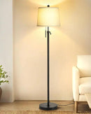 Floor Lamps for Living Room, Black Floor Lamp Adjustable Height Standing Lamp, Dimmable Modern Tall Floor Lamp for Bedroom Office with Beige Linen Shade, 8W 3000K Bulb Included by CozyNest Decor