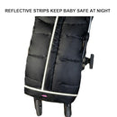 Weather Proof Oudtoor Walking Universal Stroller Bunting Bag with Reflective Strips,Multi-Zippers,Central and Feet Area Opens,Easy for Baby in&Out&Temperature Regulation Footmuff for Stroller,Black by TinyTreasures Baby Boutique