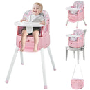 4 in 1 Portable Baby High Chair,Convertible Highchair for Babies & Toddlers-Foldable Infant Booster Seat,Carry Small Box,Dining Chair,Toddler High Chair with 5-Point Harness,Removable Tray-Pink by TinyTreasures Baby Boutique