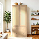 Rattan Oak Kitchen Pantry, 64.2" Tall Storage Cabinet with Doors and Drawers, Freestanding Wooden Storage Organizer for Kitchen, Dining Room by CozyNest Decor