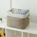 TcaFmac Organization and Storage Basket for Shelves - 16x12x12 inch Large 2 Pack Collapsible Storage Bins for Organization, Fabric Storage Cubes for Box Cloth Toy Books Kids (White & Khaki) by CozyNest Decor