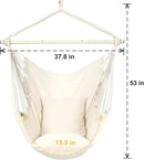 Y- STOP Hammock Chair Hanging Rope Swing Chair, Max 500 Lbs, 2 Seat Cushions Included, Removable Steel Spreader Bar with Anti-Slip Rings for Indoor or Outdoor(Beige) by GreenHaven Gardens