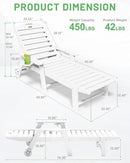 Lounge Chair Outdoor Set of 4 with Wheels, Adjustable 6-Position Chaise Lounge Outdoor, Patio Lounge Chair for Poolside Backyard, White by GreenHaven Gardens