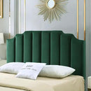24KF Jade Velvet Tufted Queen Upholstered Headboard, Modern Vertical Channel Design California Queen/Full Headboard with Stepped Silhouette Top Edge,Jade by CozyNest Decor