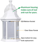LIT-PaTH Outdoor Wall Lantern, Wall Sconce as Porch Lighting Fixture, E26 Medium Base Max 60W, Aluminum Housing Plus Glass, Matte White Finish, 1-Pack by GreenHaven Gardens