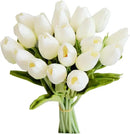 Mandy's Artificial Tulips 20 Stems White PU Faux Flowers for Wedding Home Decor 13.5 Inch by CozyNest Decor