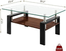 Tempered Glass Coffee Table Rectangle Living Room Center Table, with 39" Clear Top and Brown MDF Layer Black Metal Leg, for Small Space Apartment, Transparent+Brown by CozyNest Decor