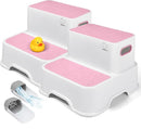 Two Step Stools for Toddlers Girls, Small Kids Step Stool for Bathroom Sink, No Slip Toddler Step Stool for Little Grils Room Princess Bedroom Closet Potty Training (2 Pack, White-Pink) by TinyTreasures Baby Boutique
