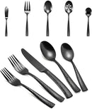 Silverware 45-Piece Black Hammered Flatware Set with Serving Utensils Stainless Steel Thick Handle Mirror Polished Cutlery Set for Wedding Hotel Restaurant, Service for 8 by CozyNest Decor