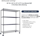 60"x24"x72" PRIME HEAVY DUTY Black 4-Tier Wire Shelving NSF 2400 LBS MAX Capacity Storage Rack for Commercial, School, Home, Garage, Warehouse, Industrial, and Hospital Uses (with Wheels) by CozyNest Decor