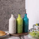Sweejar Ceramic Olive Oil Dispenser Bottle, 20 Oz Relief Design EVOO Oil and Vinegar Dispensing Bottle with Spout for Kitchen, Set of 1 (Gradient Blue) by CozyNest Decor