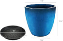 FixtureDisplays® Garden Plastic Round 11.8" Diameter 12" Tall Planter Resin Glazed Faux Ceramic Flower Pots Drainage Hole with Saucer Decorative Pot 15580-NF by CozyNest Decor