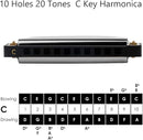 Randon Silver Harmonica Key of C, 10 Holes Diatonic Harmonicas for Adults/Kids/Beginners, Blues Harmonica as Gift, with Case, Clean Cloth and Manual by TinyTreasures Baby Boutique